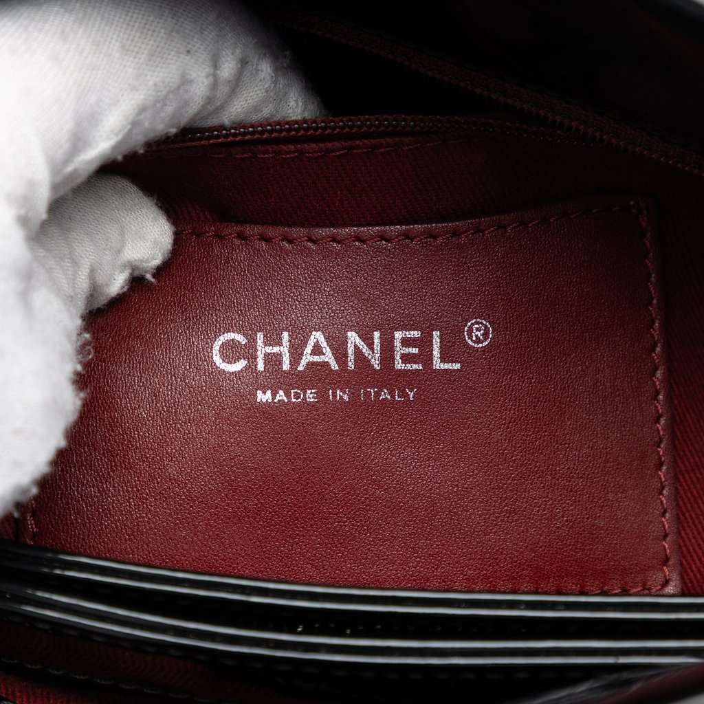 Chanel Large Quilted Patent Just Mademoiselle Bowling Bag Black Leather Very good condition - Box View