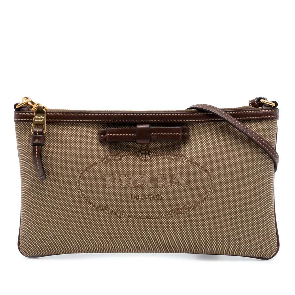 Prada Canvas Canapa Logo Bow Shoulder Bag Beige Very good - Front View