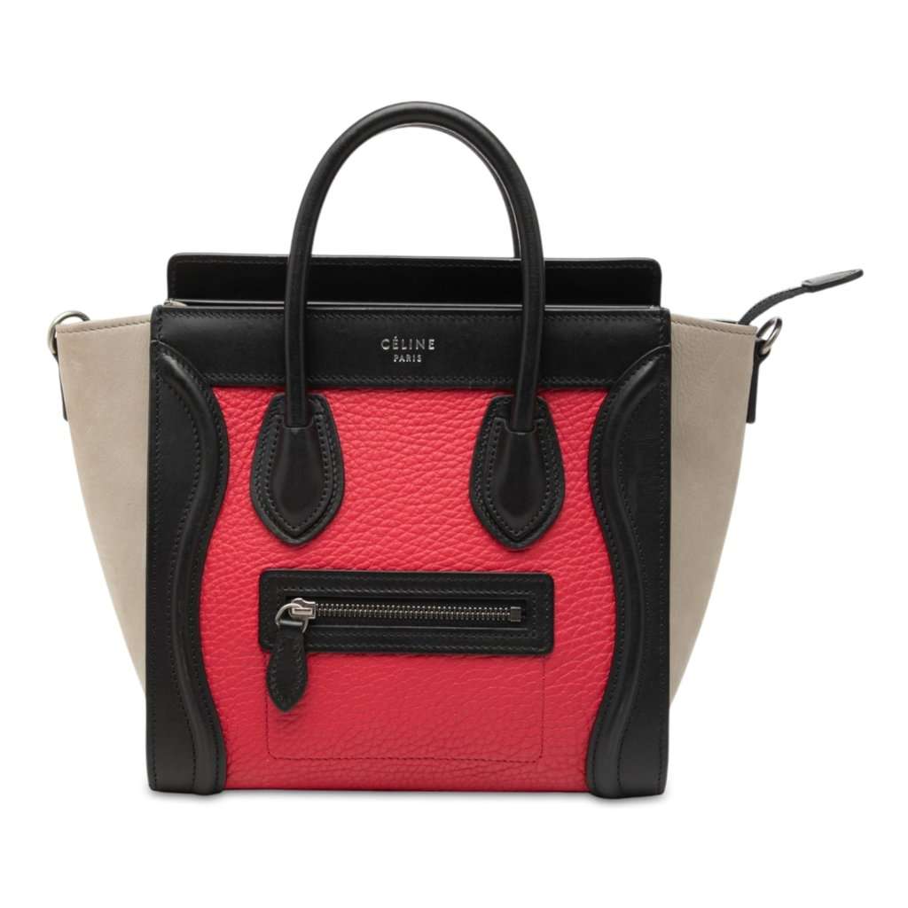 Celine Nano Tricolor Nubuck and Calfskin Luggage Tote Red Leather Very good - Front View