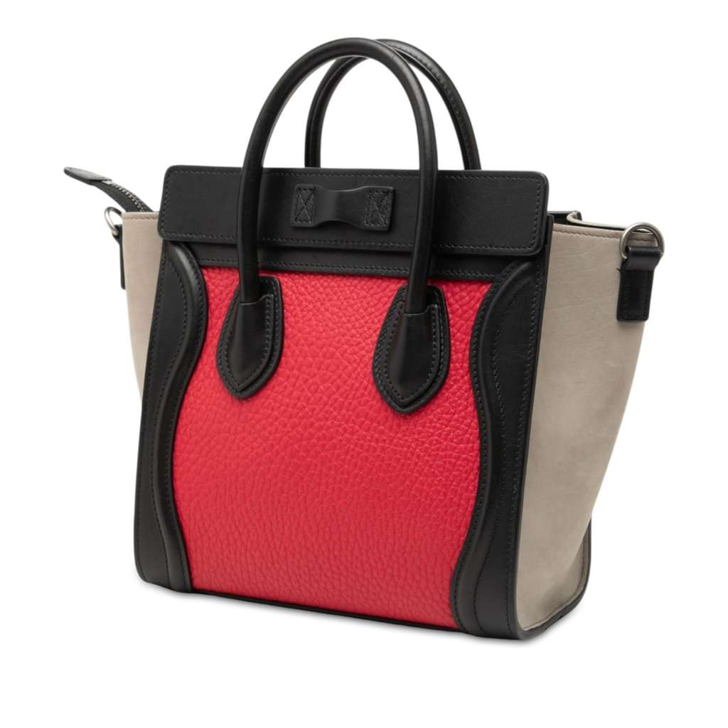 Celine Nano Tricolor Nubuck and Calfskin Luggage Tote Red Leather Very good - Back View