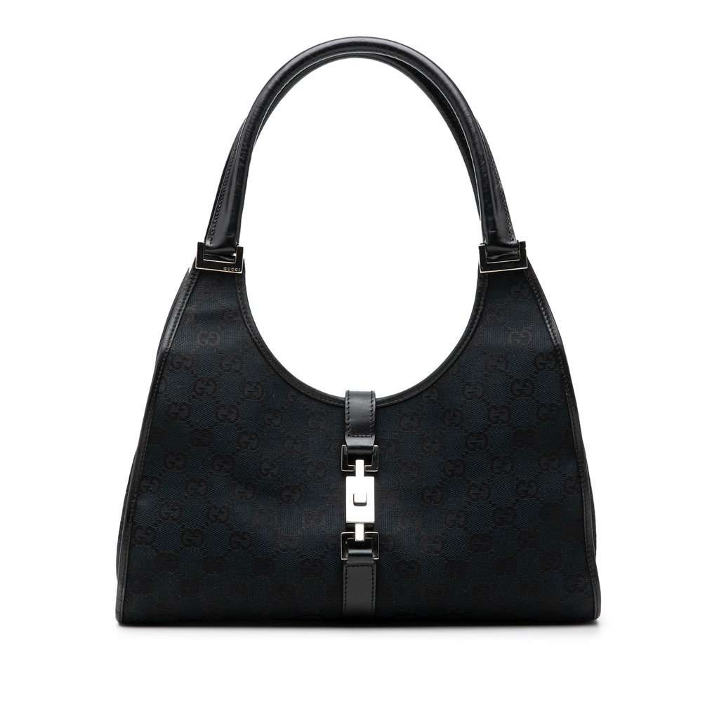 Gucci GG Canvas Jackie Bardot Shoulder Bag Blue Very good - Front View