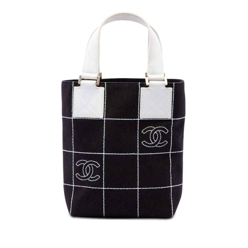 Chanel Small CC Chocolate Bar Canvas Tote Black Very good - Front View