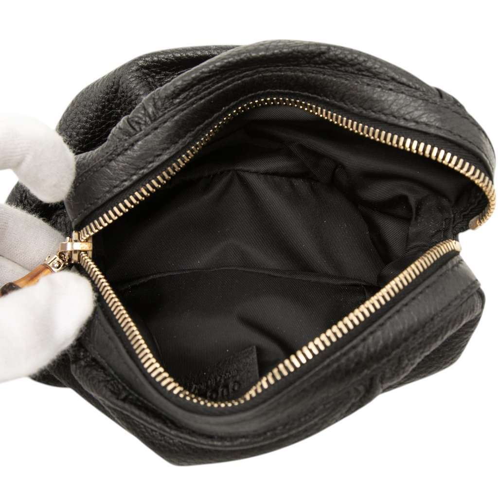 Gucci Calfskin Bamboo Cosmetic Pouch Black Leather Very good condition - Model View