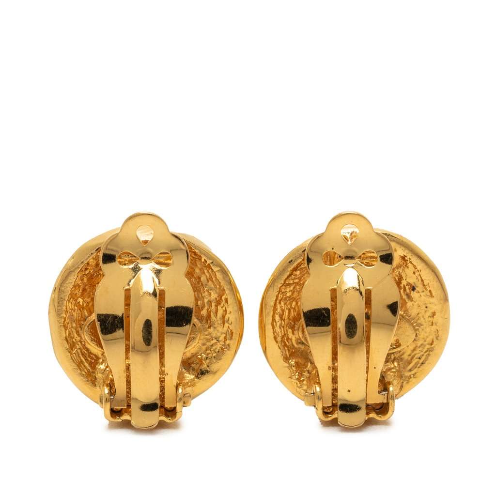 Chanel Gold Plated 31 Rue Cambon Round Clip On Earrings Gold Metal Very good - Back View