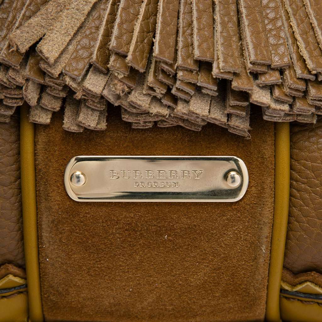 Burberry Prorsum Grained Calfskin and Suede Tassel Hedwig Satchel Brown Leather Very good - Box View