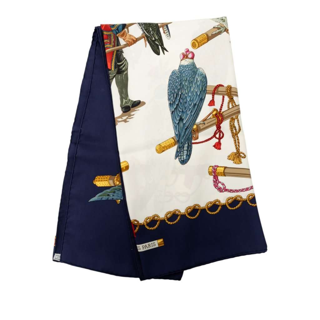 Hermès Les Oiseaux du Roy Silk Scarf 90 White Very good - Front View