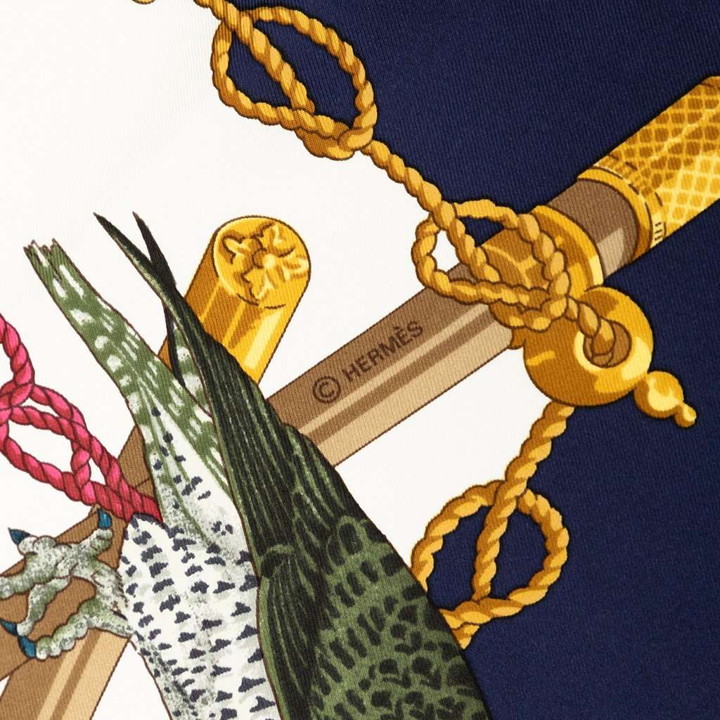 Hermès Les Oiseaux du Roy Silk Scarf 90 White Very good - Inside View