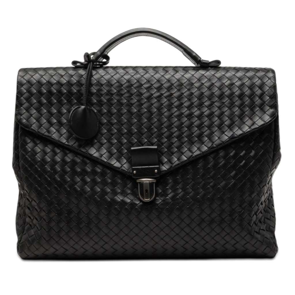 Bottega Veneta Nappa Intrecciato Briefcase Black Leather Good - Front View