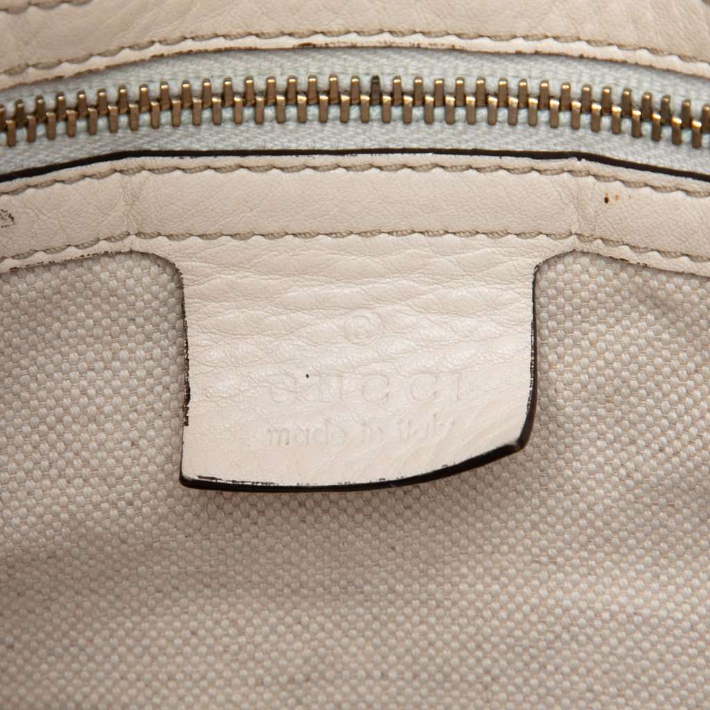 Gucci Medium Pebbled Calfskin Web Heritage Shoulder Bag White Leather Very good condition - Box View