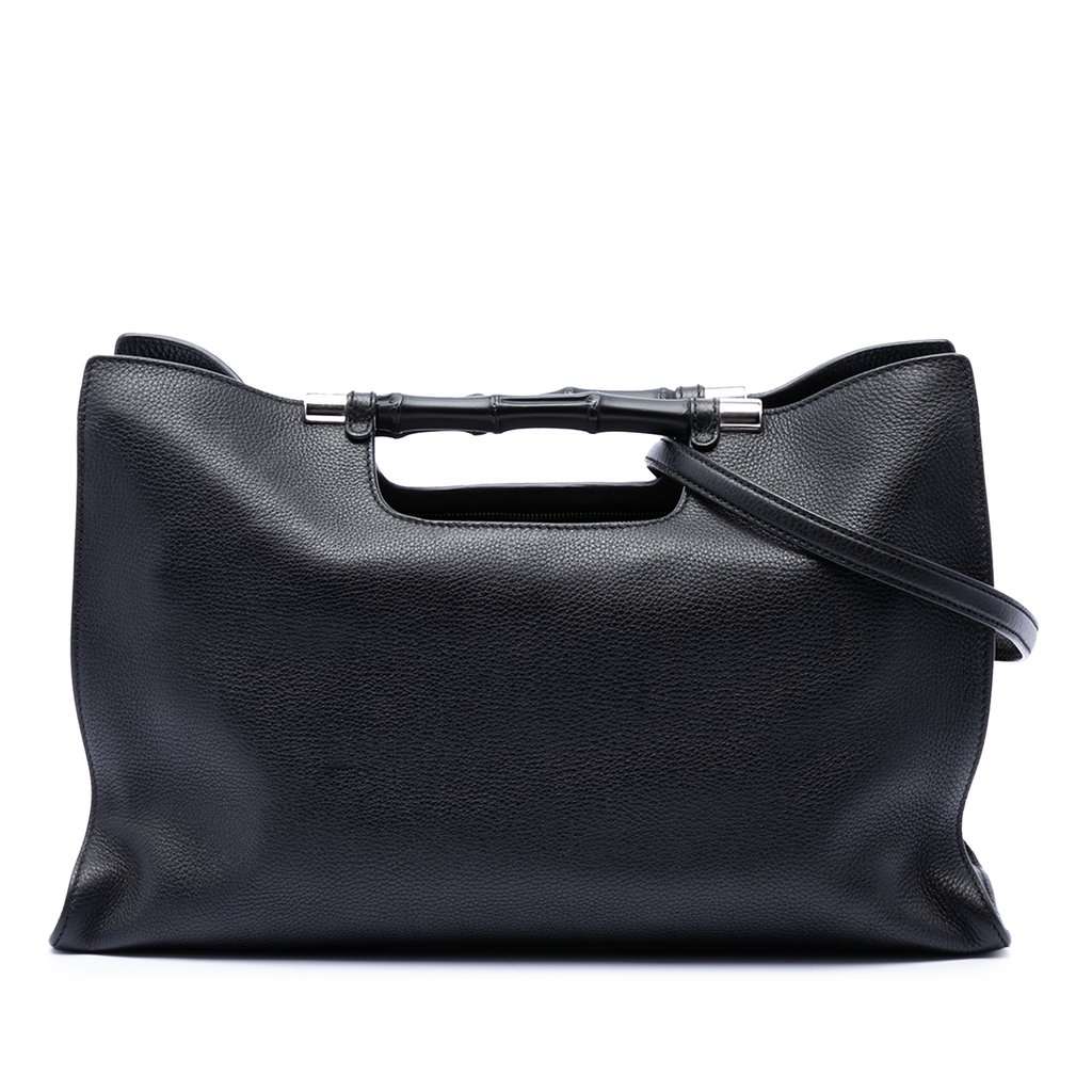 Gucci Medium Calfskin Bamboo Daily Shopper Satchel Black Leather Very good condition - Front View