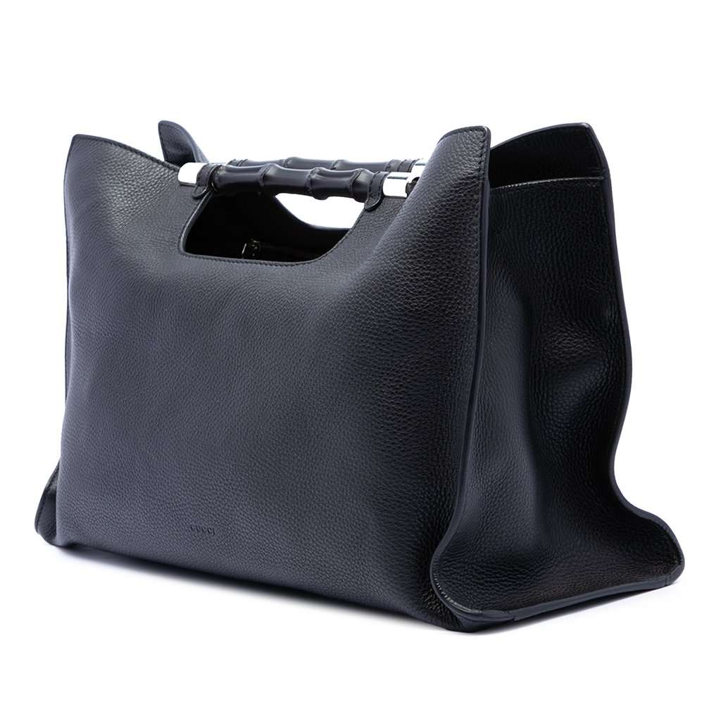 Gucci Medium Calfskin Bamboo Daily Shopper Satchel Black Leather Very good condition - Back View