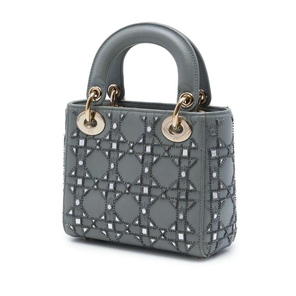 Dior Mini Calfskin Cannage Beaded Lady Dior MultiColor Leather Very good condition - Back View