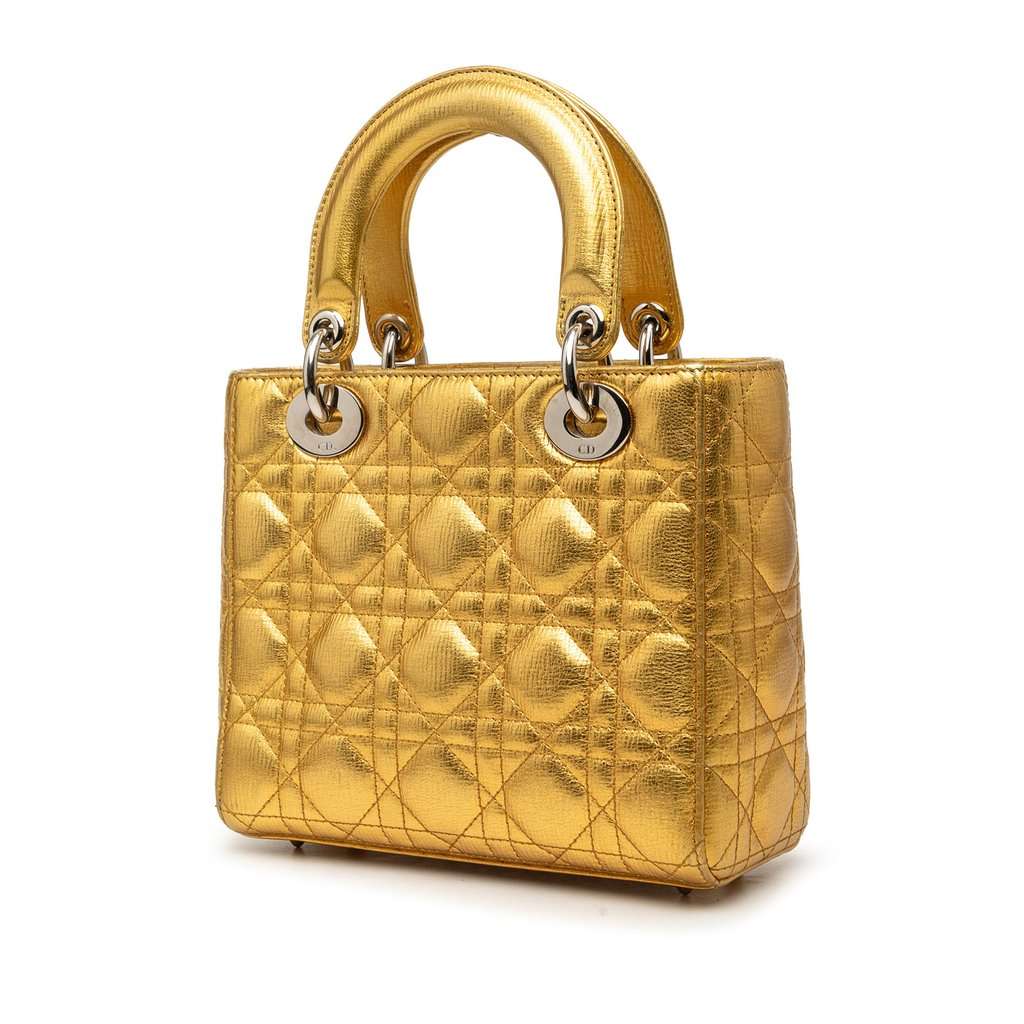Dior Small Metallic Grained Calfskin Cannage My ABCDior Lady Dior Gold Leather Good condition - Back View