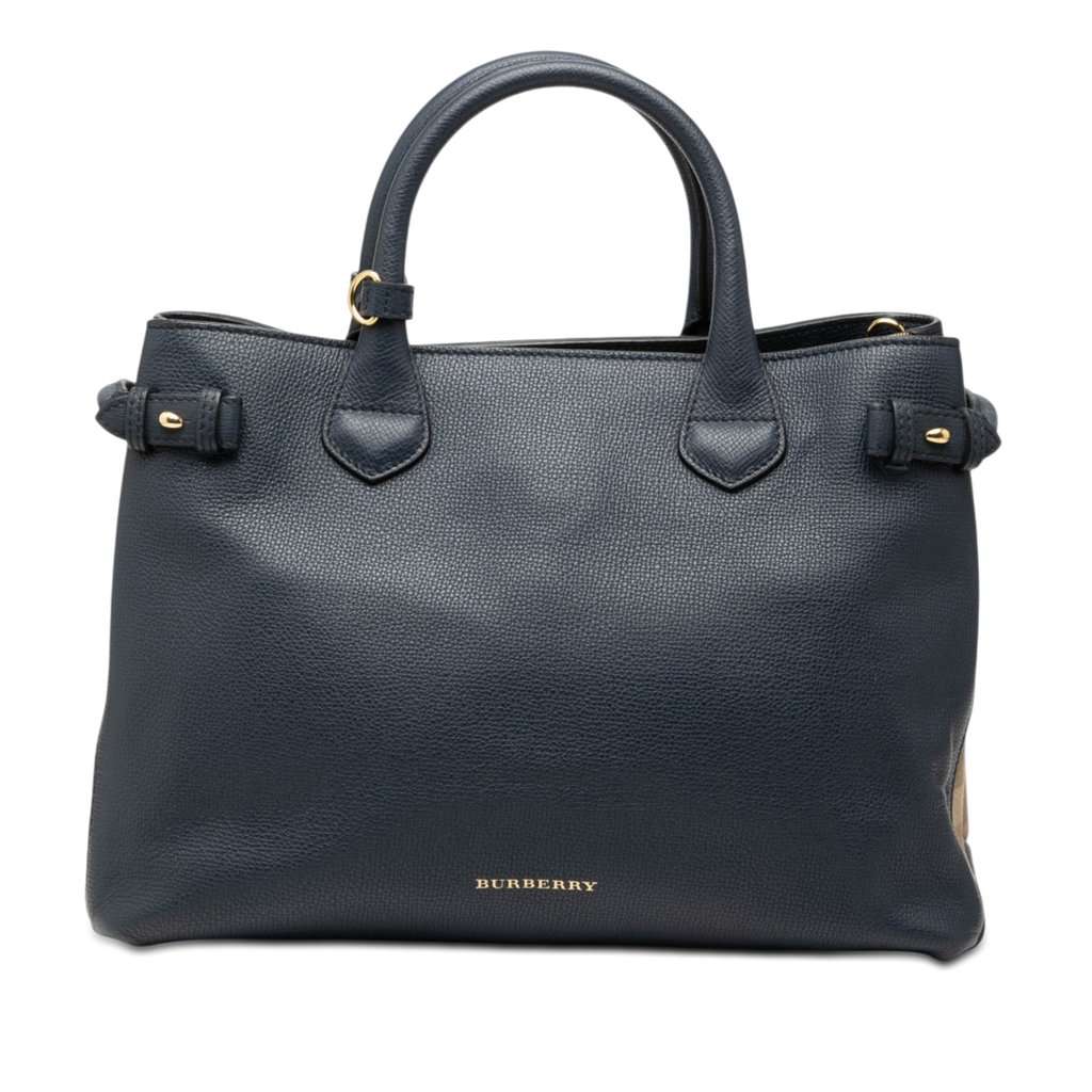Burberry Medium Leather and House Check Banner Satchel Blue Leather Very good - Front View