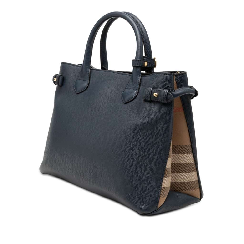 Burberry Medium Leather and House Check Banner Satchel Blue Leather Very good - Back View