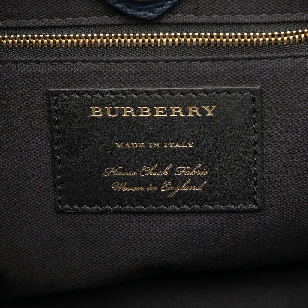 Burberry Medium Leather and House Check Banner Satchel Blue Leather Very good - Box View