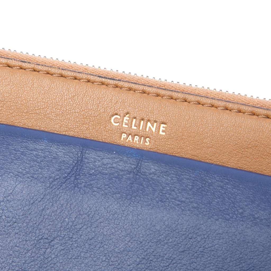 Celine Tricolor Leather Pocket Envelope Zip Clutch Brown Leather Very good condition - Box View