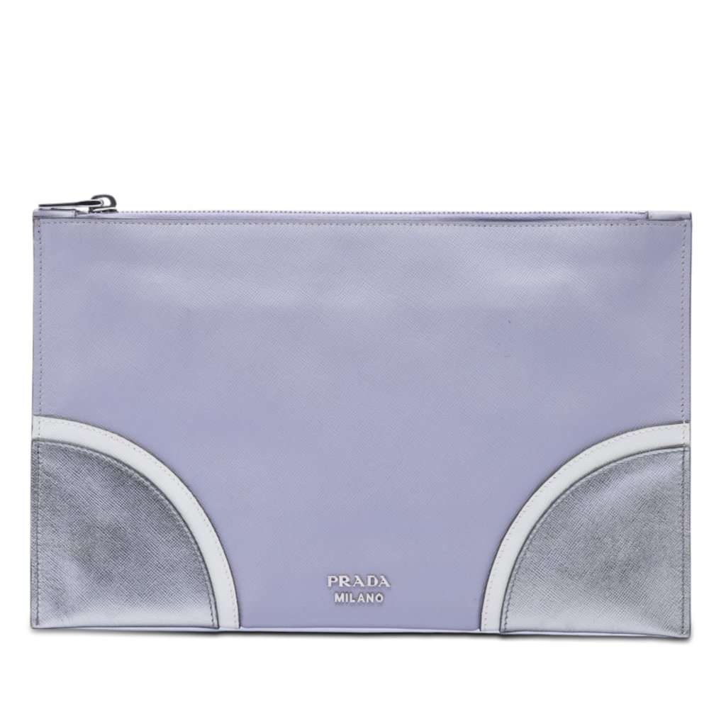 Prada Tricolor Saffiano Clutch Purple Leather Very good condition - Front View
