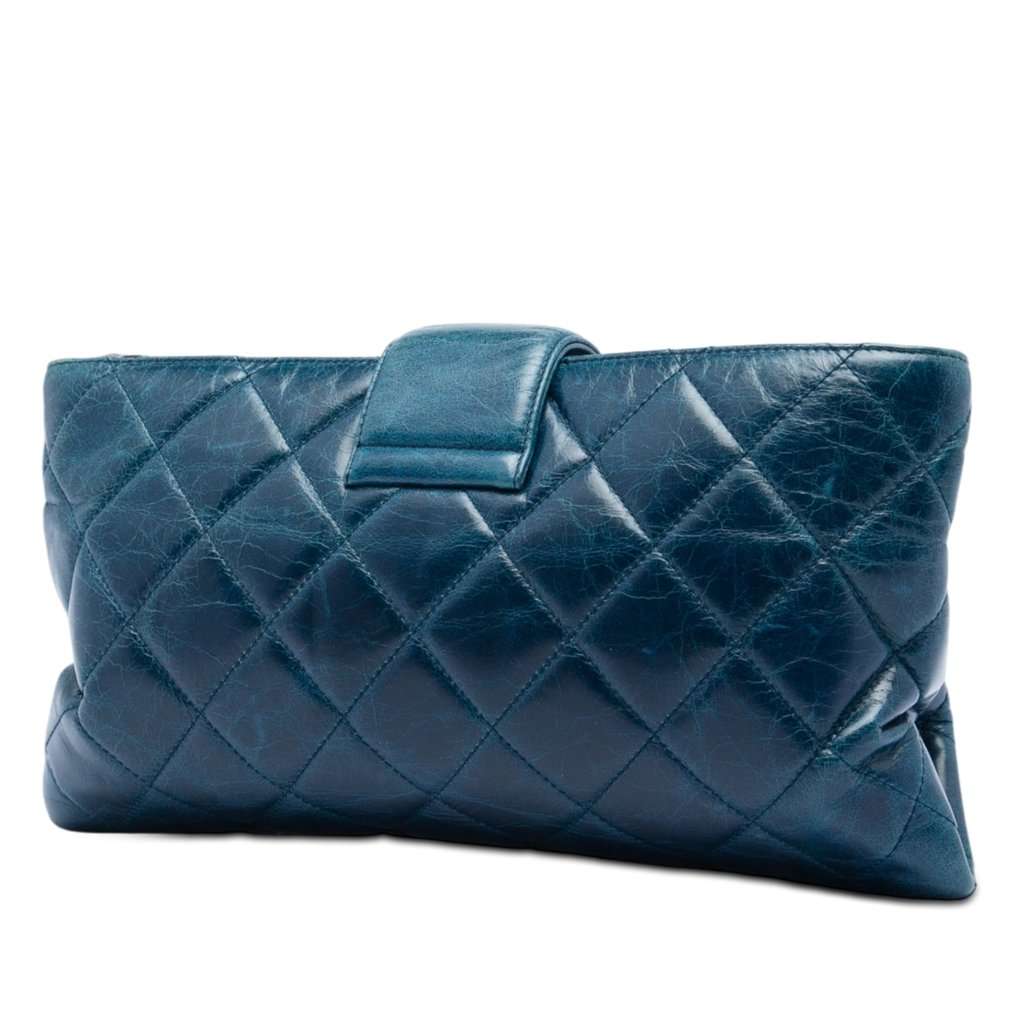 Chanel Quilted Glazed Calfskin Coco Pleats Chain Clutch Blue Leather Very good - Back View