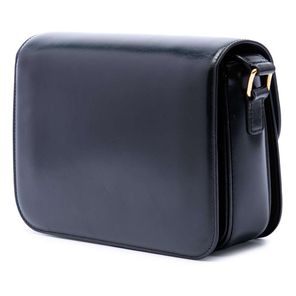 Celine Classique Shiny Calfskin Triomphe Crossbody Black Leather Very good - Back View