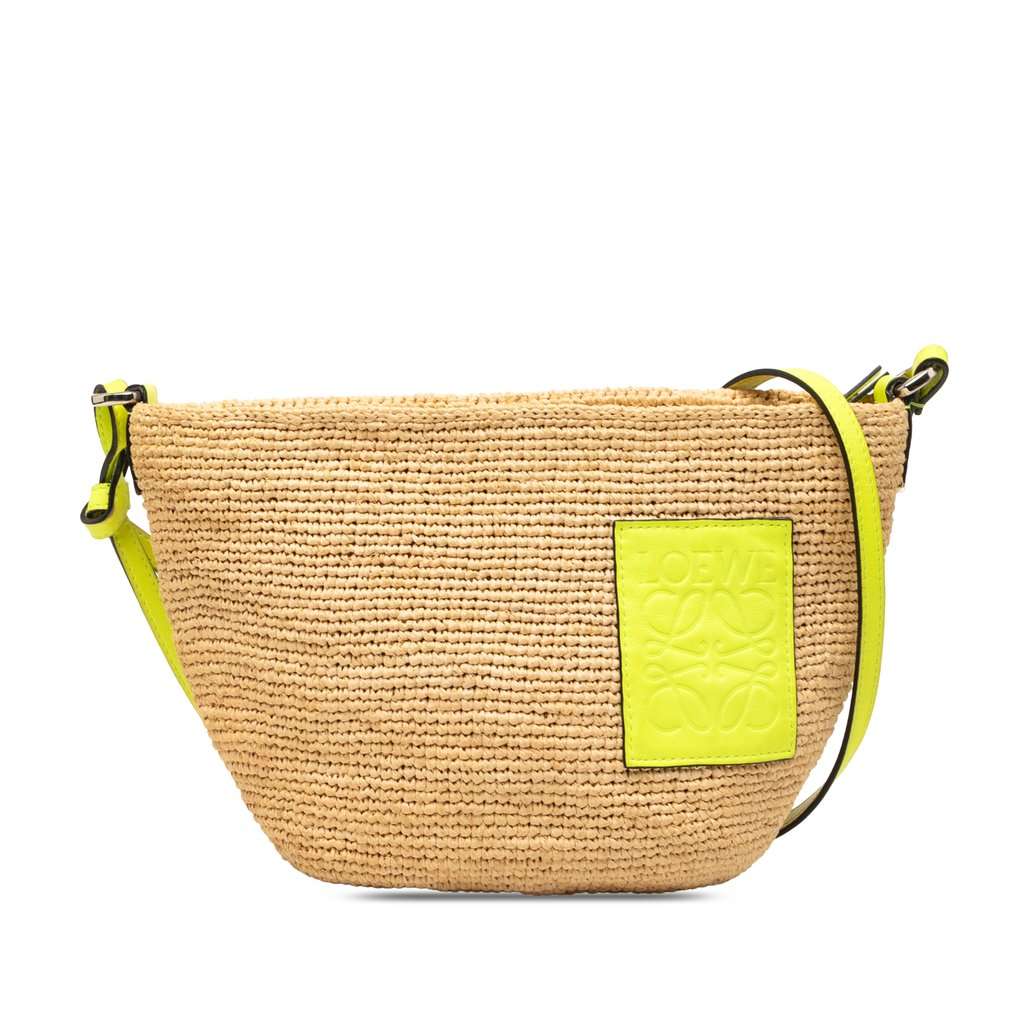 LOEWE Raffia and Calfskin Slit Pochette Crossbody Beige Very good condition - Front View