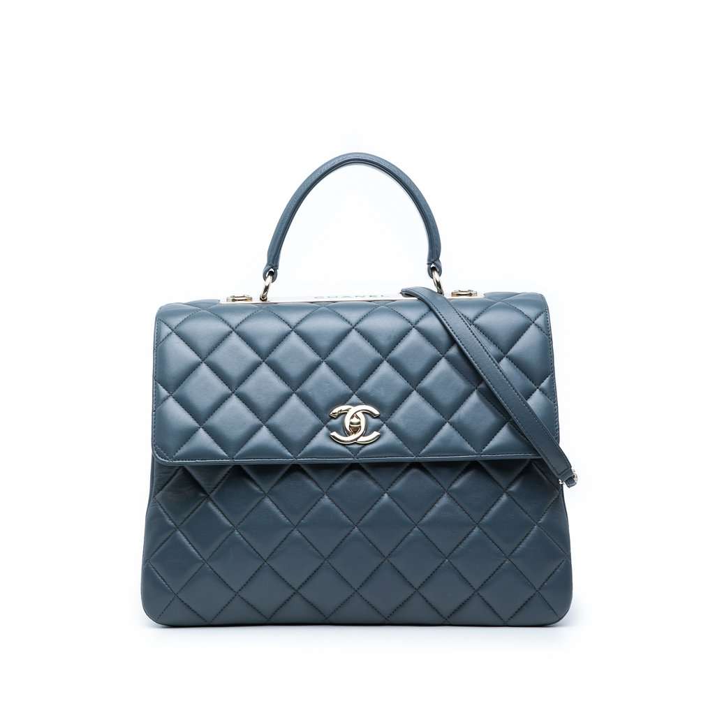 Chanel Large Lambskin Trendy CC Top Handle Flap Blue Leather Very good condition - Front View