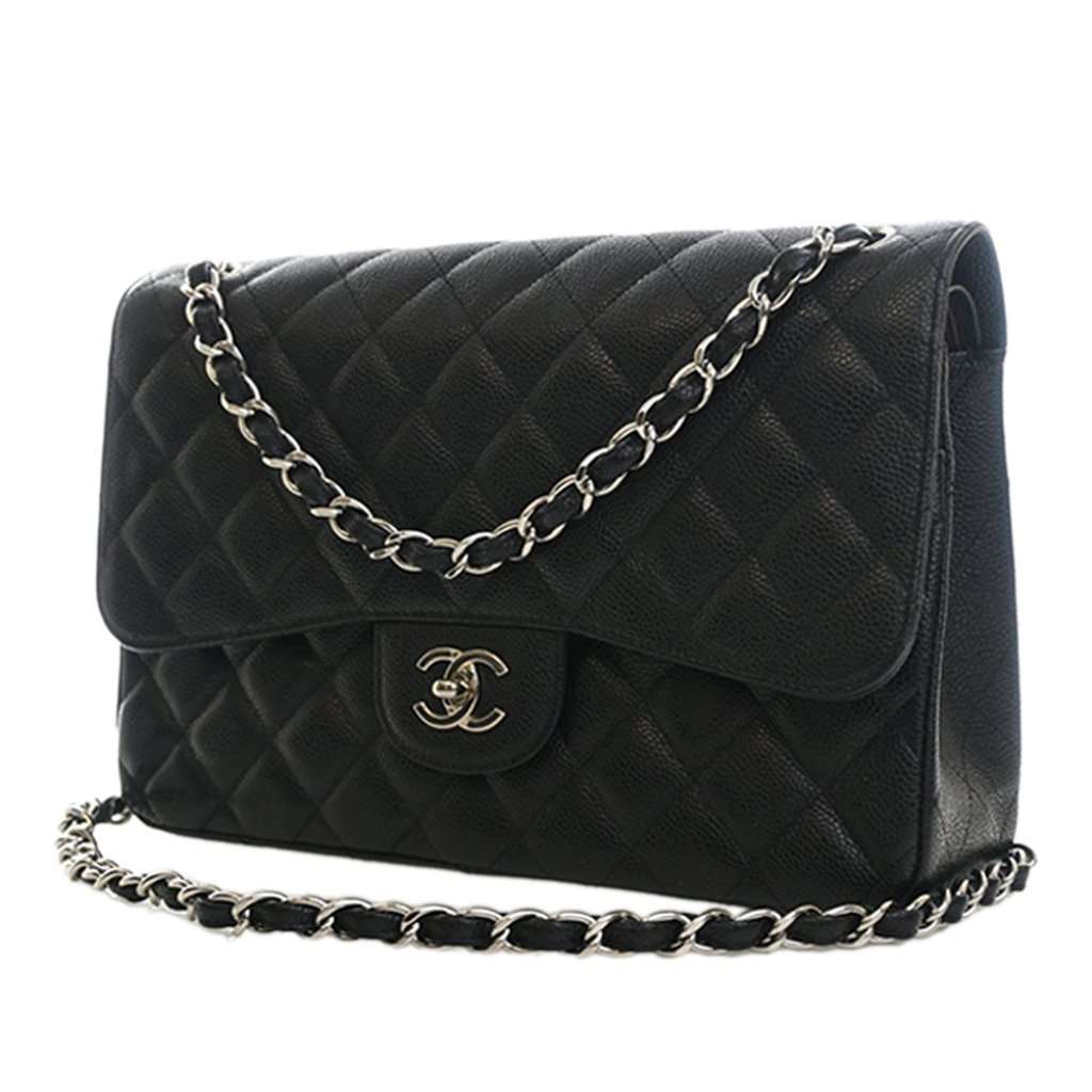 Chanel Jumbo Classic Caviar Double Flap Black Leather Very good - Back View