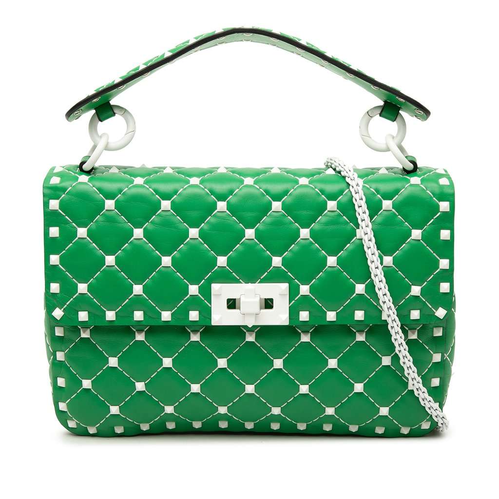 Valentino Medium Nappa Rockstud Spike Satchel Green Leather Very good condition - Front View