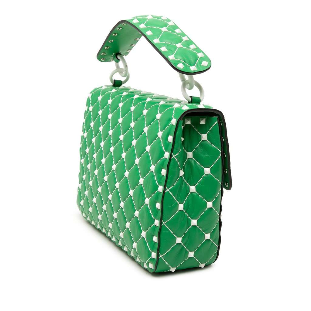 Valentino Medium Nappa Rockstud Spike Satchel Green Leather Very good condition - Back View