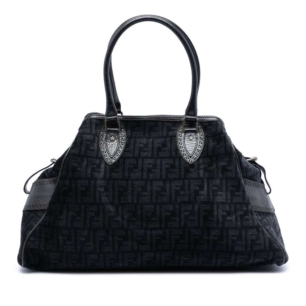 Fendi Large Zucca Velvet Etniko Du Jour Handbag Black Very good - Front View