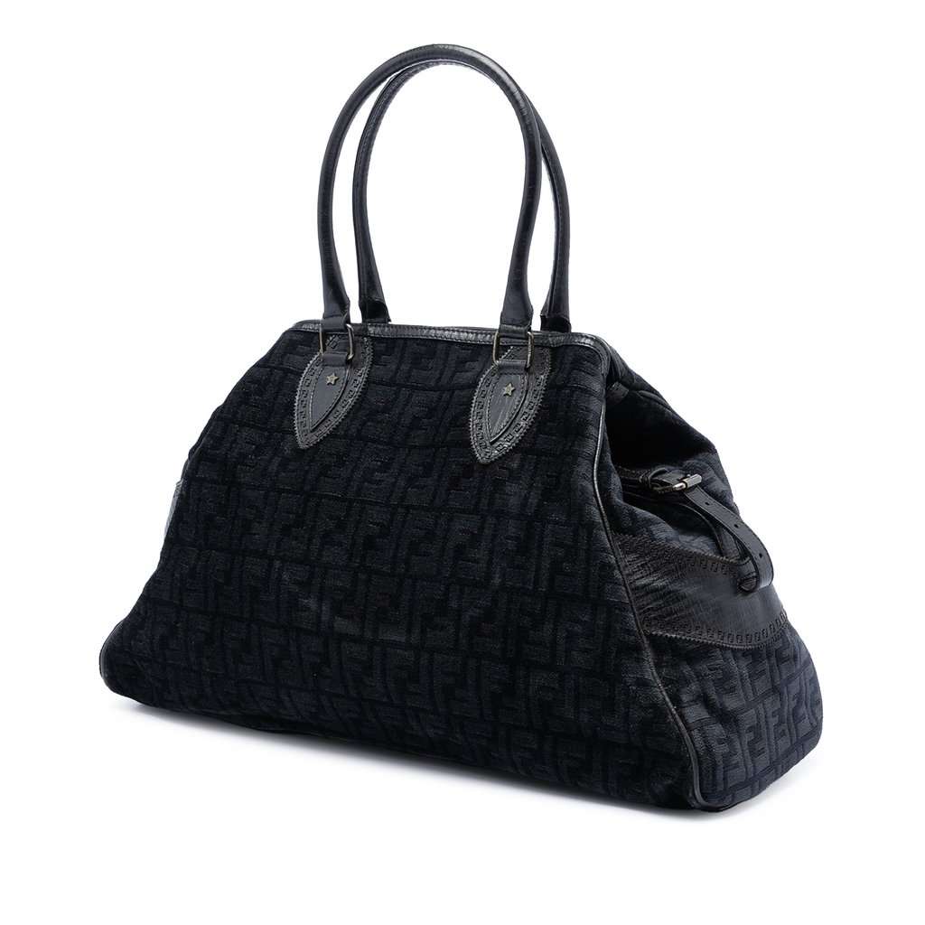 Fendi Large Zucca Velvet Etniko Du Jour Handbag Black Very good - Back View