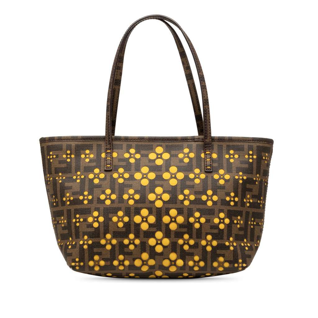 Fendi Small Perforated Zucca Spalmati Roll Tote Brown Very good condition - Front View