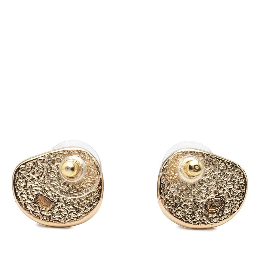 Chanel CC Gold Plated Enamel Push Back Earrings Gold Metal Very good condition - Back View