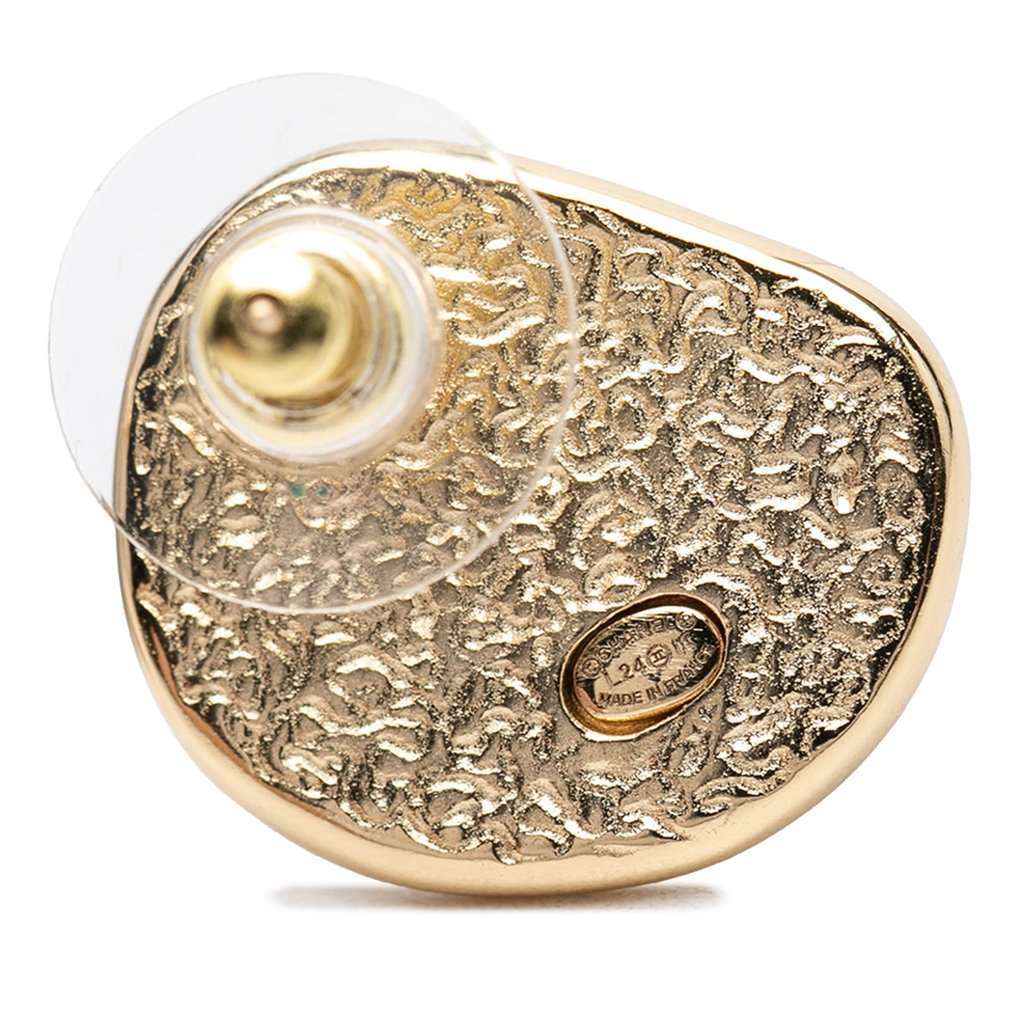 Chanel CC Gold Plated Enamel Push Back Earrings Gold Metal Very good condition - Inside View