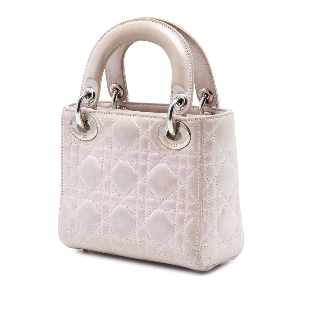Dior Mini Iridescent Lambskin Cannage Lady Dior Pink Leather Very good condition - Back View