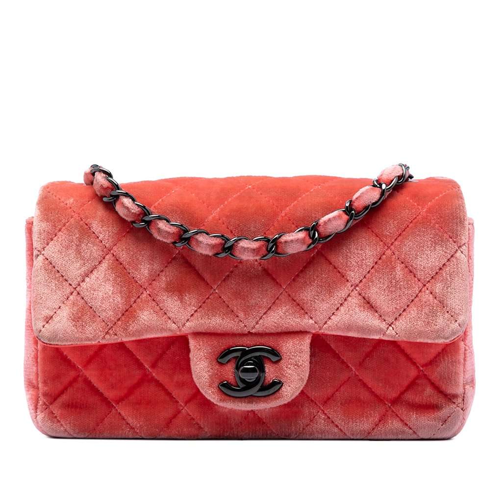 Chanel Mini Rectangular Classic Velvet Single Flap Orange Very good - Front View