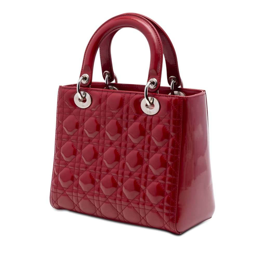 Dior Medium Patent Cannage Lady Dior Red Leather Very good condition - Back View