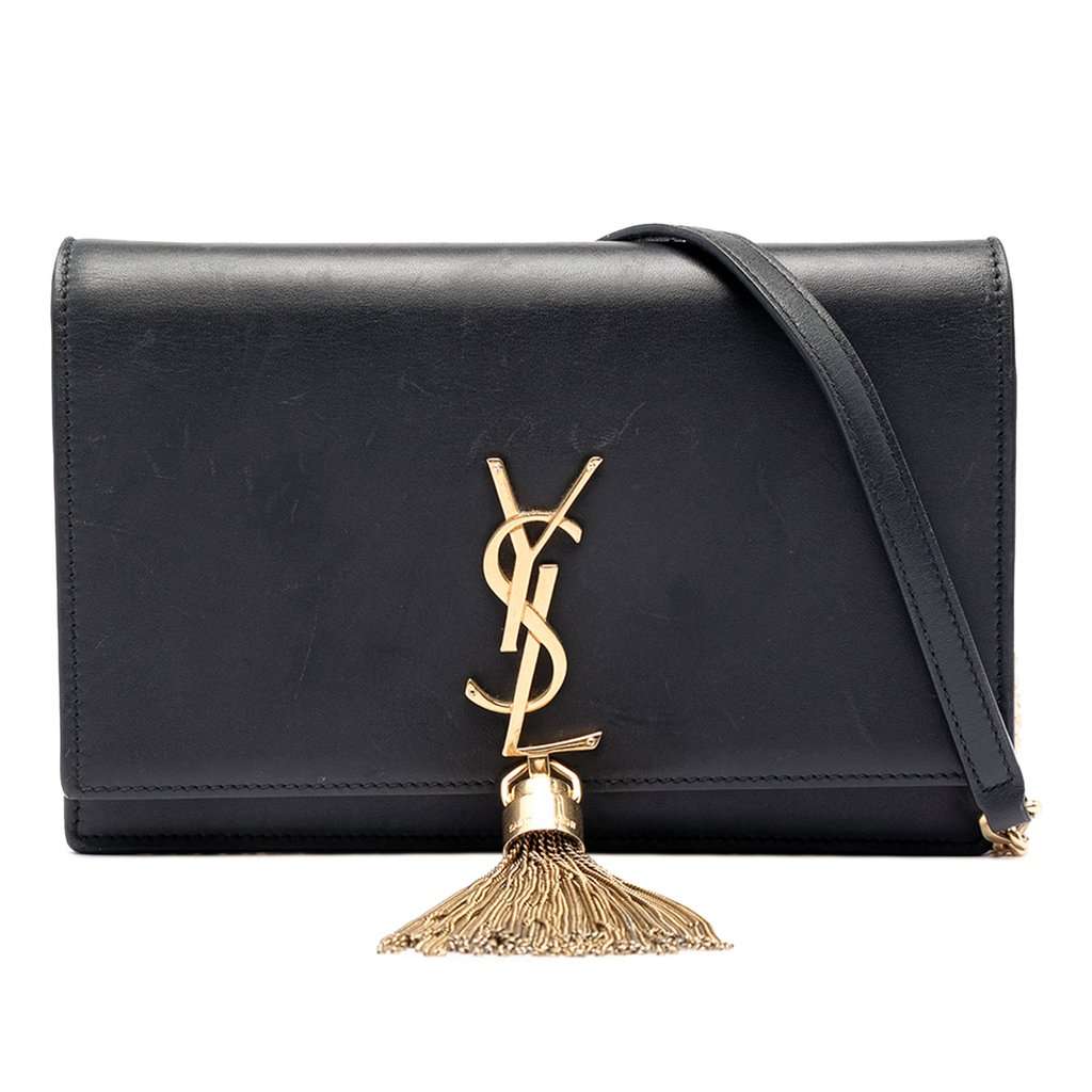 Saint Laurent Smooth Calfskin Monogram Kate Tassel Chain Wallet Black Leather Very good condition - Front View
