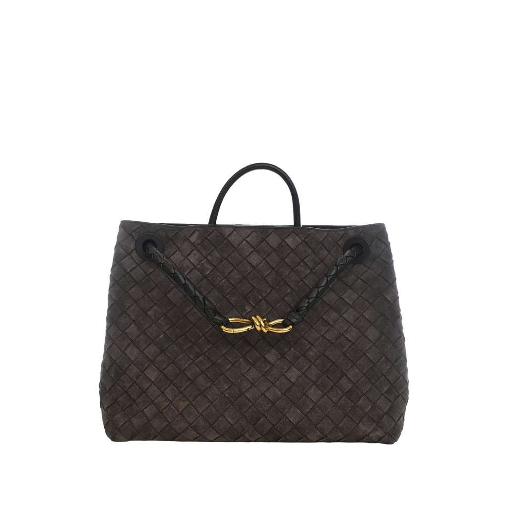 Bottega Veneta Medium Suede Intrecciato Andiamo Bag Brown Leather Very good condition - Front View