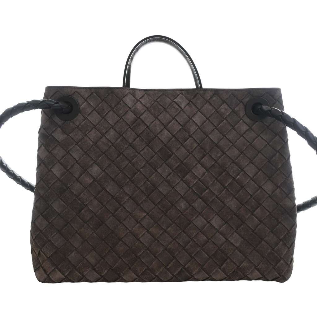 Bottega Veneta Medium Suede Intrecciato Andiamo Bag Brown Leather Very good condition - Back View