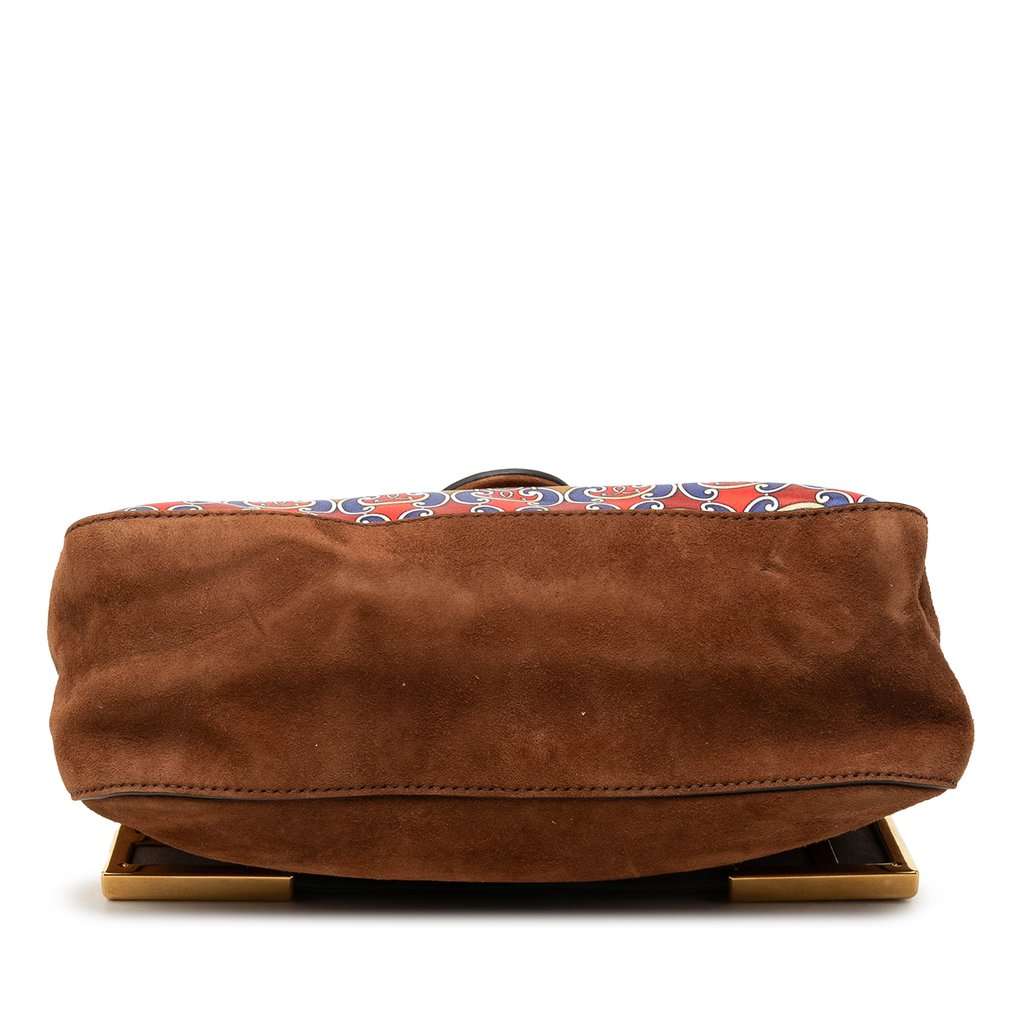 Fendi Printed Satin and Suede Double F Baguette Satchel Brown Very good condition - Inside View