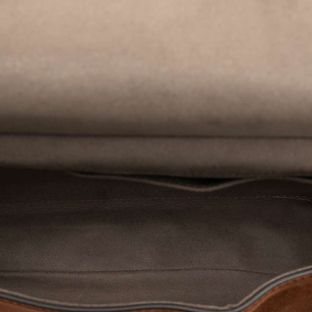 Fendi Printed Satin and Suede Double F Baguette Satchel Brown Very good condition - Model View