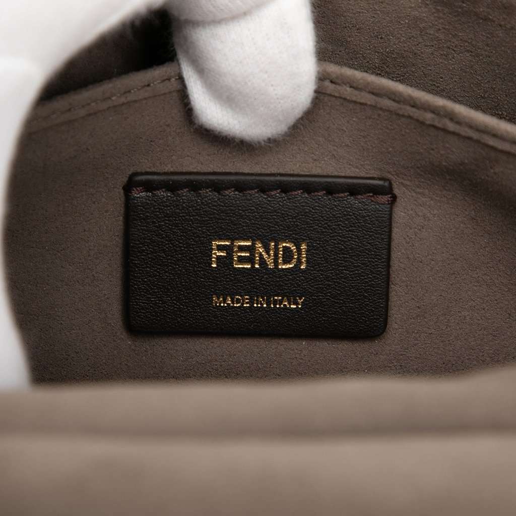 Fendi Printed Satin and Suede Double F Baguette Satchel Brown Very good condition - Box View