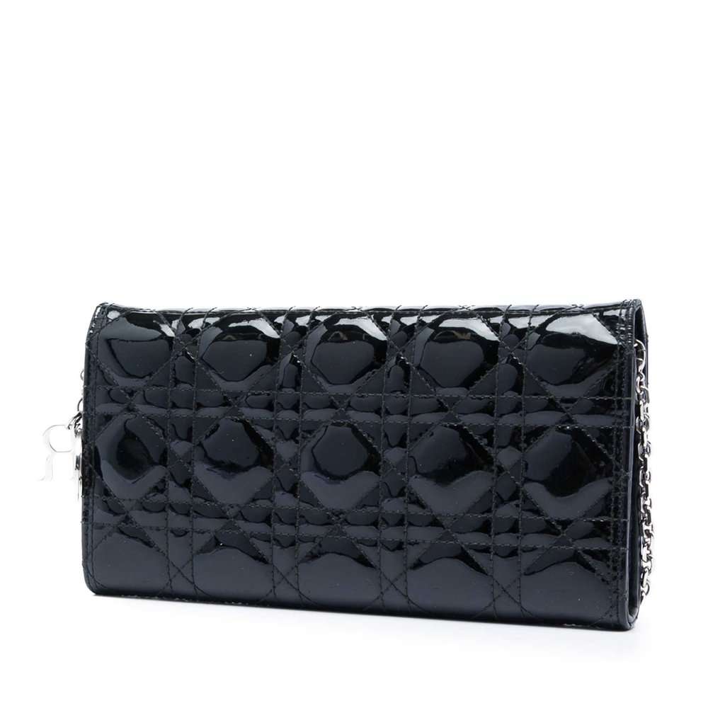 Dior Patent Cannage Lady Dior Wallet On Chain Black Leather Very good condition - Back View