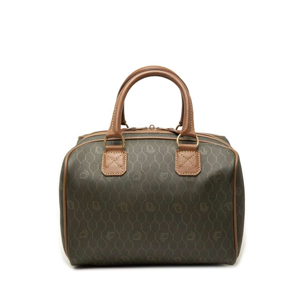 Dior Honeycomb Coated Canvas Boston Bag Brown Very good - Front View