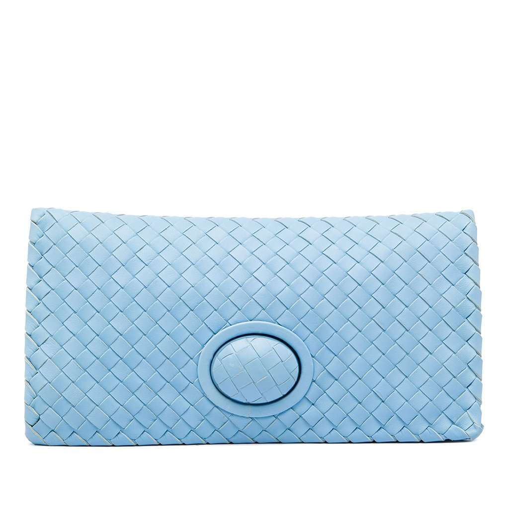 Bottega Veneta Nappa Intrecciato Turn Lock Clutch Blue Leather Very good - Front View