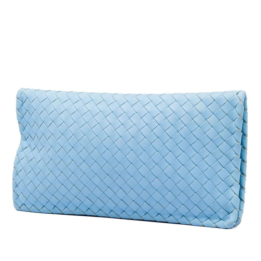 Bottega Veneta Nappa Intrecciato Turn Lock Clutch Blue Leather Very good - Back View