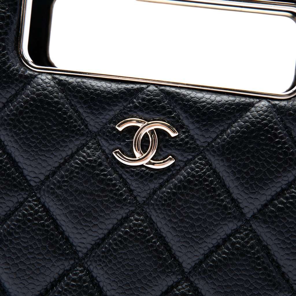 Chanel Quilted Caviar Chain Around Cut Out Evening Box Bag Black Leather Very good condition - Box View