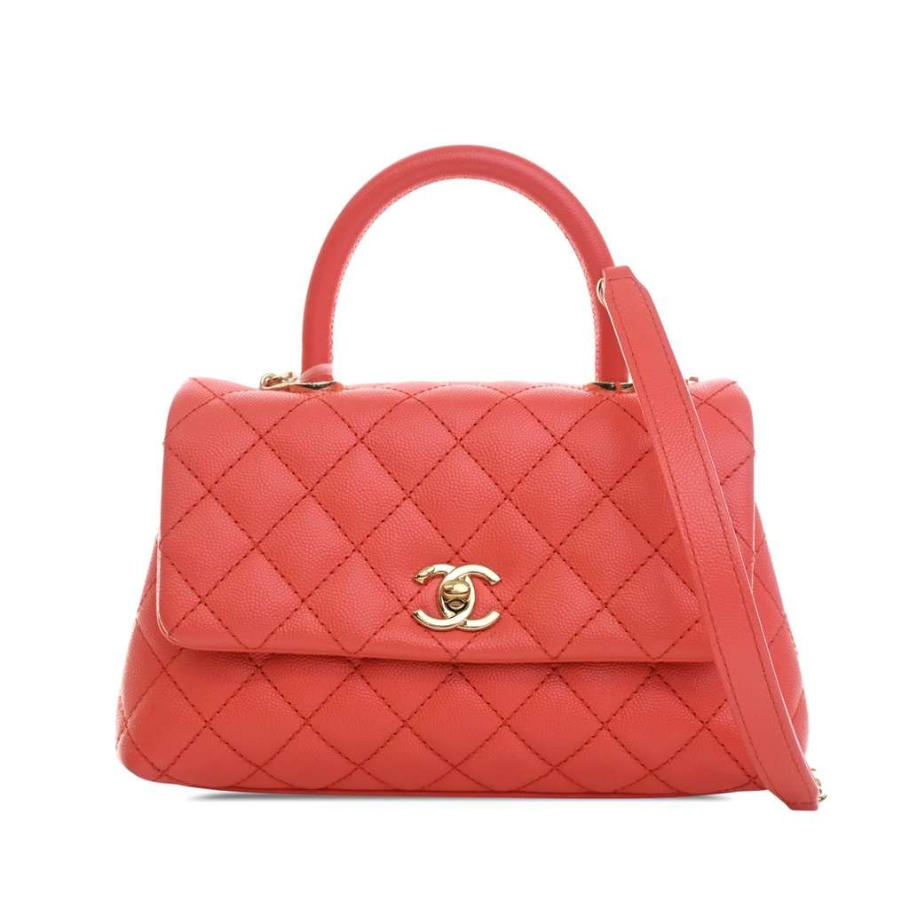 Chanel Mini Caviar Coco Top Handle Bag Orange Leather Very good - Front View