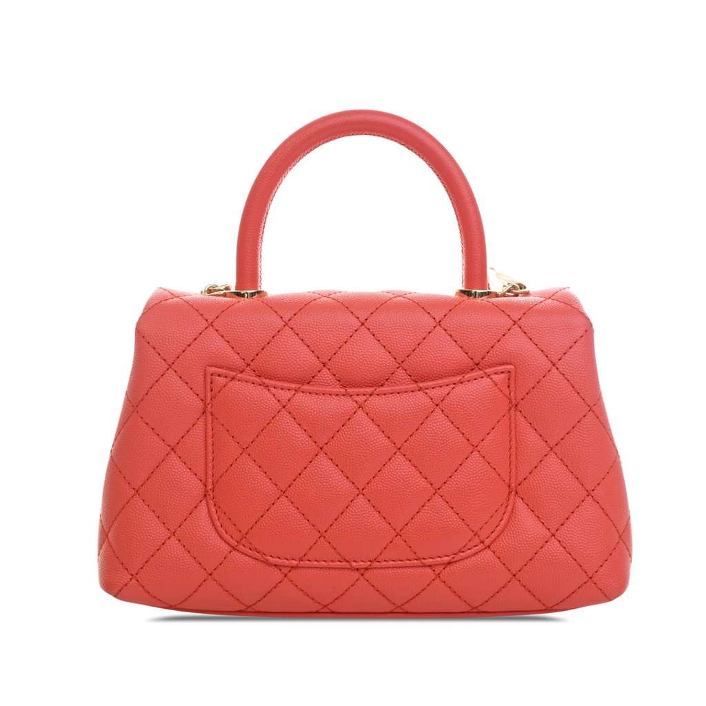 Chanel Mini Caviar Coco Top Handle Bag Orange Leather Very good - Back View